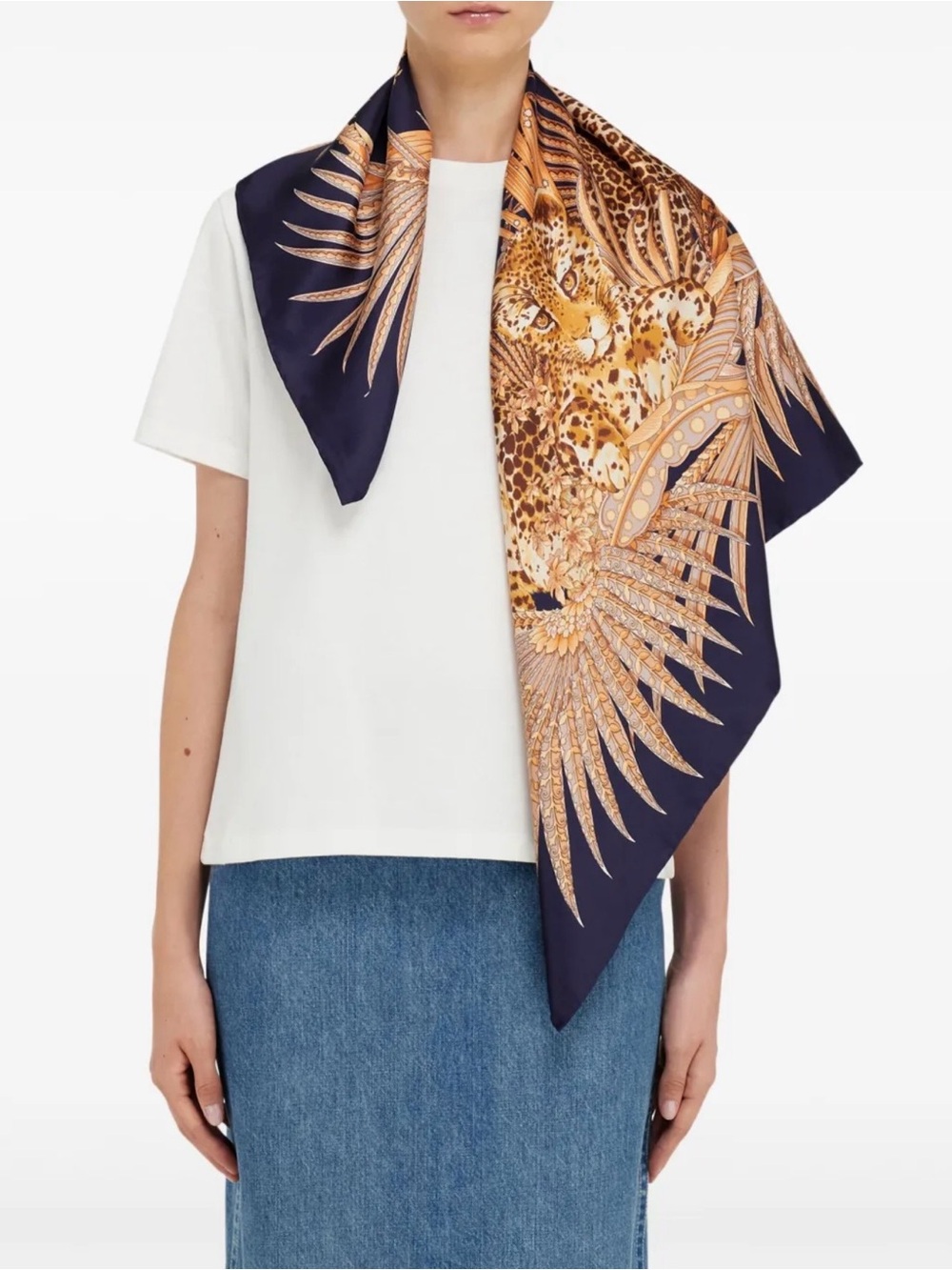 Salvatore Ferragamo Navy and Gold Printed Silk Scarf - Picture 7 of 9